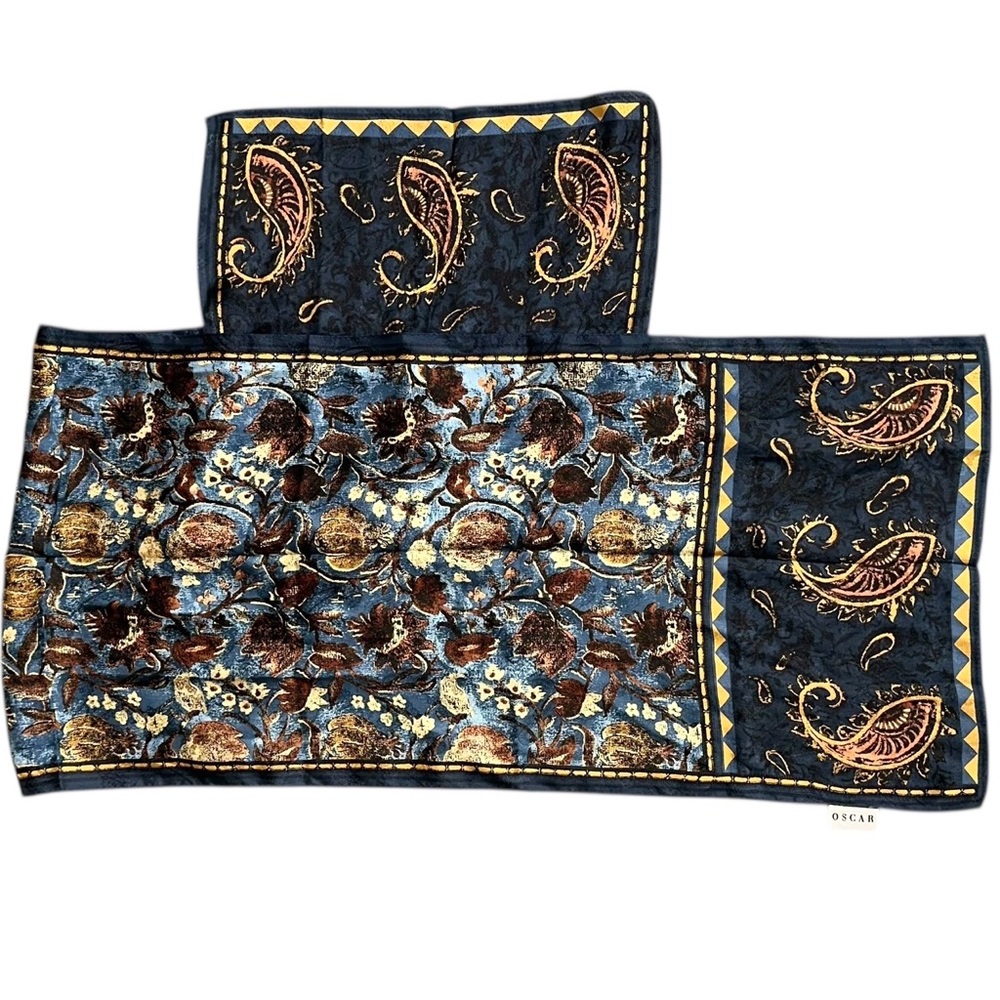 Vintage Oscar de la Renta 100% Silk Made in Japan Floral Paisley Scarf 15x59” - Picture 2 of 7